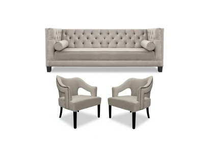 Beige Chesterfield Sofa Set Upholstered Seating Sets 3-piece Set Group