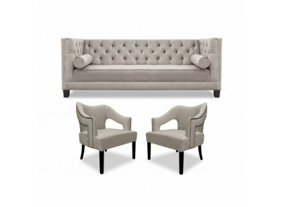 Beige Chesterfield Sofa Set Upholstered Seating Sets 3-piece Set Group