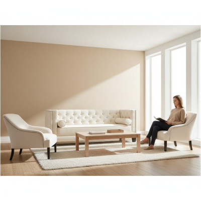 White Chesterfield Armchair XXL Big Textile Fabric Couches Creative Furniture New Sofas
