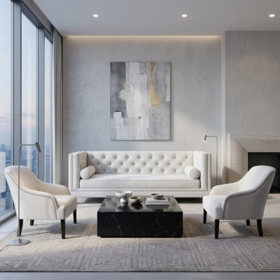 White Chesterfield Armchair XXL Big Textile Fabric Couches Creative Furniture New Sofas