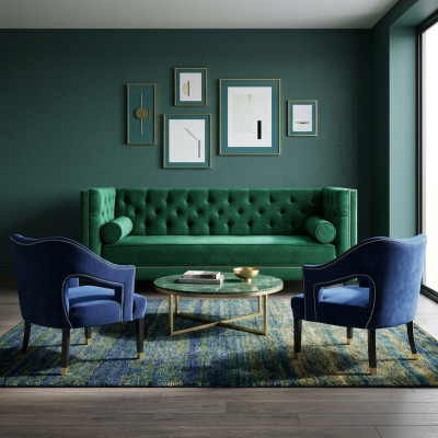 Green Sofa Set 3-Piece Set Couch Furniture Seat Padding Chesterfield Set Velvet