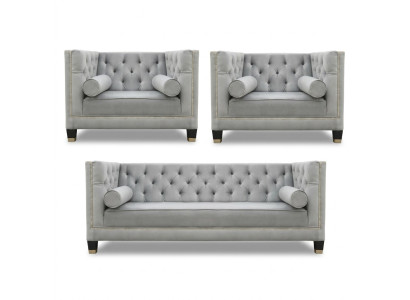 Gray Sofa Set Chesterfield Armchair Luxury Furniture Textile Fabric Living Room New