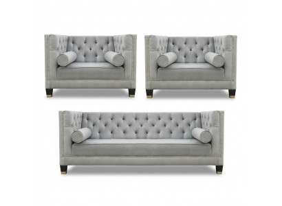 Gray Sofa Set Chesterfield Armchair Luxury Furniture Textile Fabric Living Room New