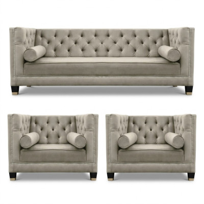 Beige Chesterfield Sofa Set Armchair Luxury Furniture Fabric Living Room New