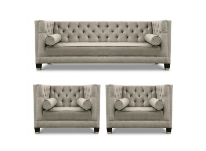 Beige Chesterfield Sofa Set Armchair Luxury Furniture Fabric Living Room New