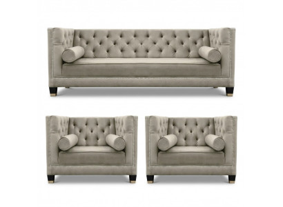 Beige Chesterfield Sofa Set Armchair Luxury Furniture Fabric Living Room New