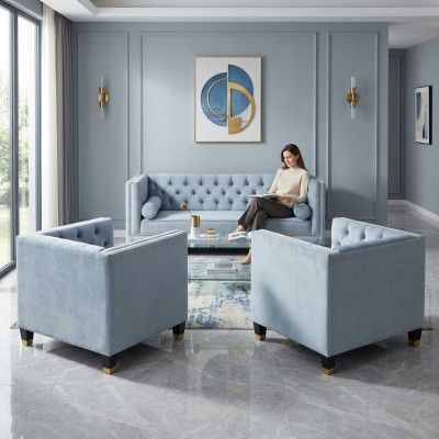 Blue sofa set Chesterfield chair creative furniture textile fabric living room new