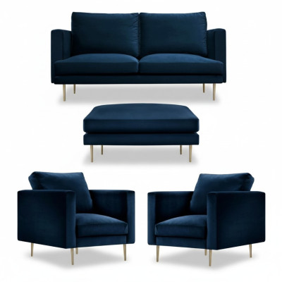 Sofa group seating armchair stool furniture textile fabric blue two-seater living room new