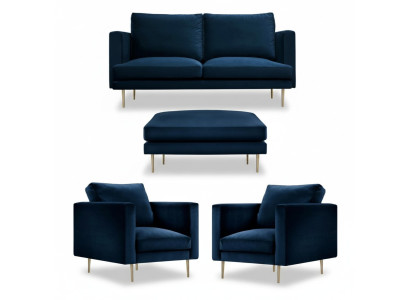 Sofa group seating armchair stool furniture textile fabric blue two-seater living room new