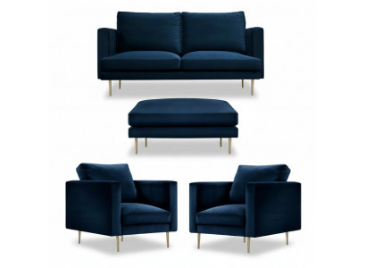 Sofa group seating armchair stool furniture textile fabric blue two-seater living room new