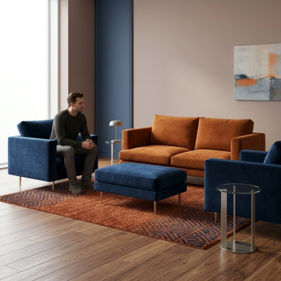 Sofa set orange footstool armchair creative furniture textile fabric living room