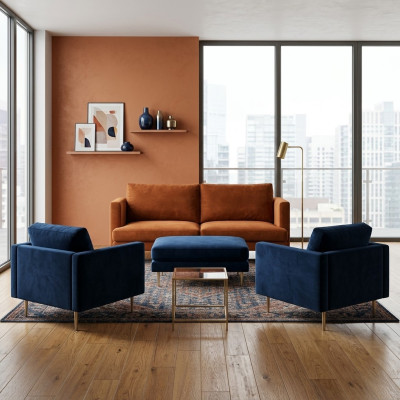 Sofa set orange footstool armchair creative furniture textile fabric living room