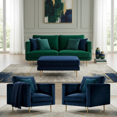 Green Sofa Set Ottoman Armchair Living Room Group Furniture Textile Fabric Sofas New