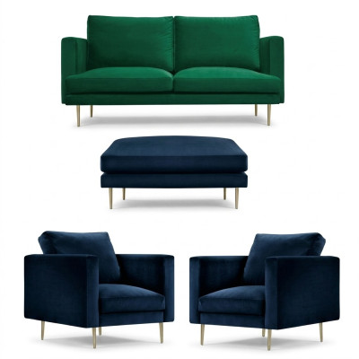 Green Sofa Set Ottoman Armchair Living Room Group Furniture Textile Fabric Sofas New