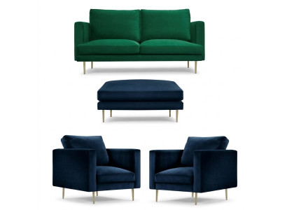 Green Sofa Set Ottoman Armchair Living Room Group Furniture Textile Fabric Sofas New