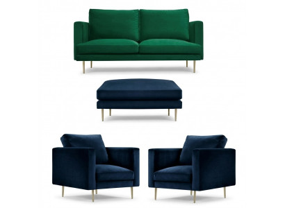 Green Sofa Set Ottoman Armchair Living Room Group Furniture Textile Fabric Sofas New