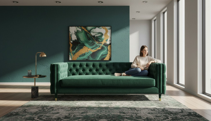 Chesterfield 4-seater sofa luxury design furniture textile fabric couches green sofas