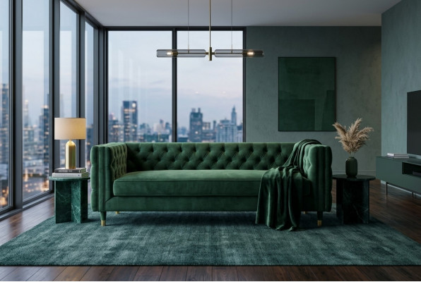 Chesterfield 4-seater sofa luxury design furniture textile fabric couches green sofas