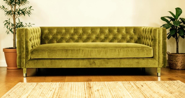 Yellow Chesterfield 4-Seater Sofa Luxury Design Furniture Textile Fabric Couches Yellow Sofas