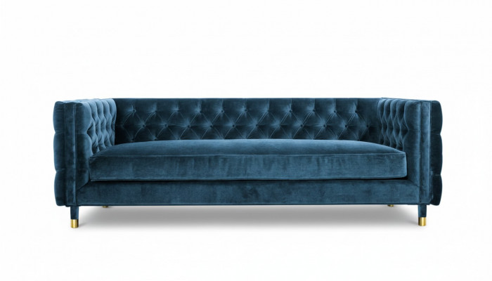 Luxurious Blue Chesterfield Velvet Three-Seater Upholstered Furniture Hotel Living Room Practice