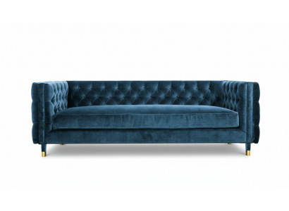 Luxurious Blue Chesterfield Velvet Three-Seater Upholstered Furniture Hotel Living Room Practice