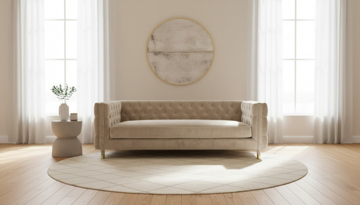 Beige furniture 4-seater Chesterfield sofa velvet XXL big textile fabric couches