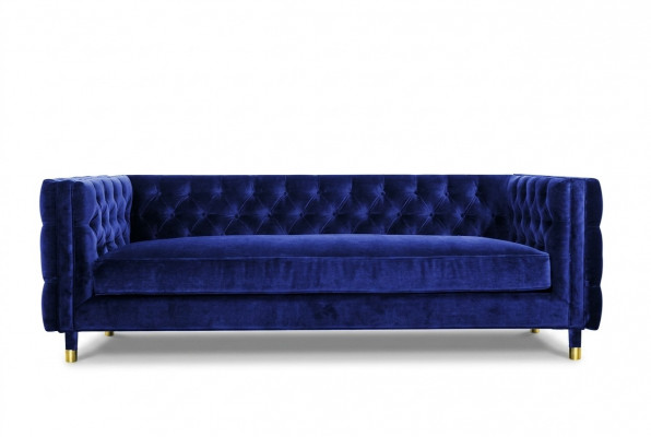 Blue Chesterfield Sofa Big Designer 4-Seater New Textile Fabric Couches
