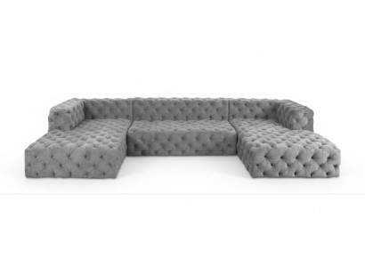 Chesterfield U-Shape Sofa Gray XXL Big Textile Fabric Couches Luxury Furniture Upholstered