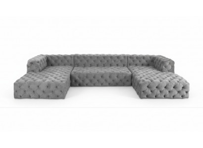 Chesterfield U-Shape Sofa Gray XXL Big Textile Fabric Couches Luxury Furniture Upholstered