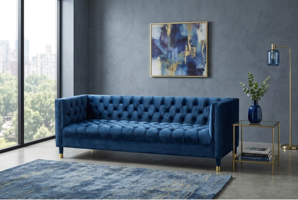 Chesterfield Sofa Blue Sofas Fabric Couches Creative Furniture 4-Seater