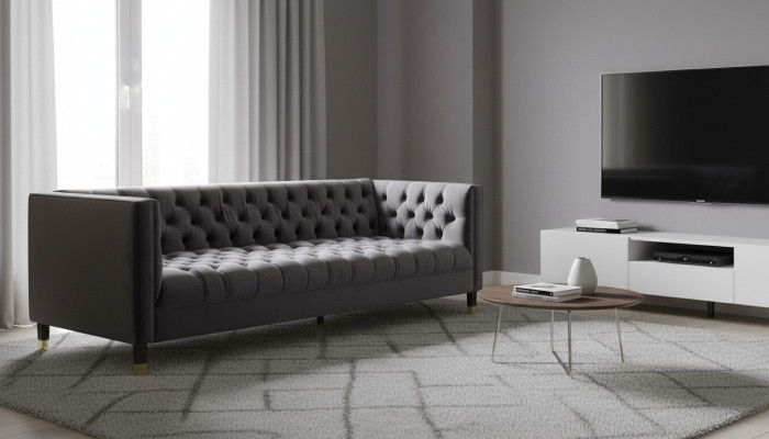 Anthracite Chesterfield Sofa Creative Furniture 4-Seater Sofas Textile Couches