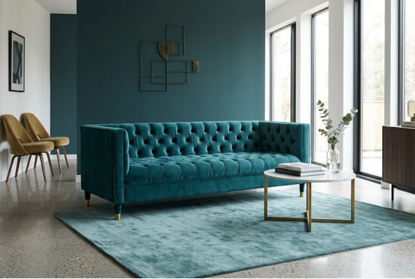 Chesterfield Sofa Blue Sofas Textile Fabric Couches Furniture 4-seater