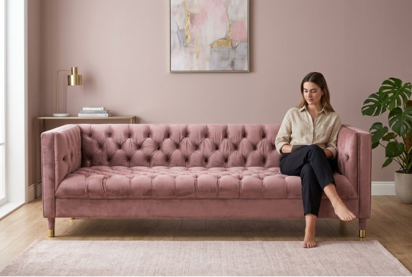 Chesterfield Sofa Pink Furniture 4-seater Sofas Textile Fabric Couches XXL Big 230cm