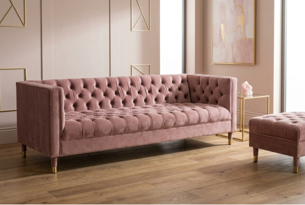 Chesterfield Sofa Pink Furniture 4-seater Sofas Textile Fabric Couches XXL Big 230cm