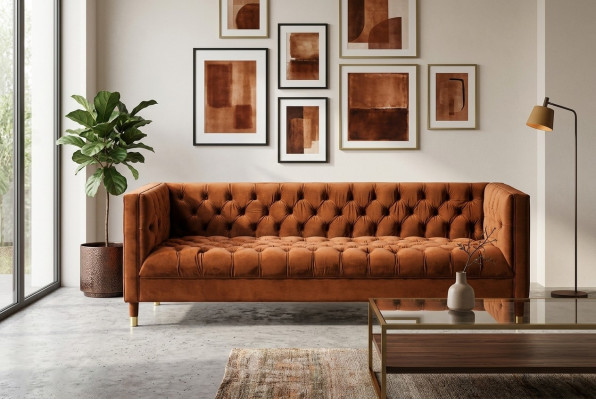 Oranges Sofa Chesterfield Couch Fabric Material Sofas Luxury Furniture 4-Seater