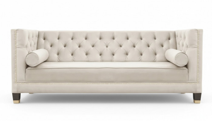 Luxury Beige Chesterfield Velvet Three-Seater Upholstered Furniture Hotel Living Room Practice