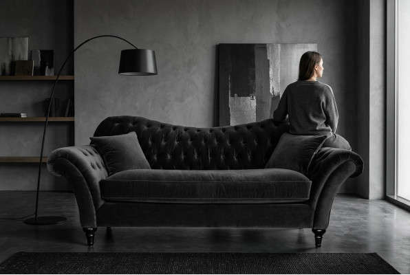 Couches Upholstery Sofa Sofas Chesterfield Black Three-seater Fabric Living Room New