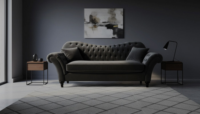 Couches Upholstery Sofa Sofas Chesterfield Black Three-seater Fabric Living Room New