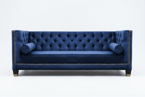 Blue Chesterfield three-seater fabric living room design couches