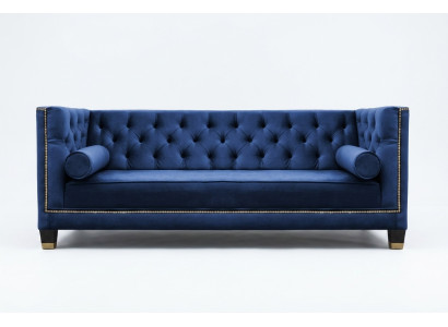 Blue Chesterfield three-seater fabric living room design couches