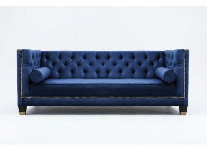 Blue Chesterfield three-seater fabric living room design couches