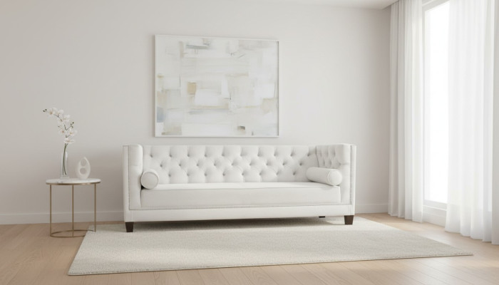 Three-seater fabric living room white couches upholstery sofa sofas Chesterfield couch
