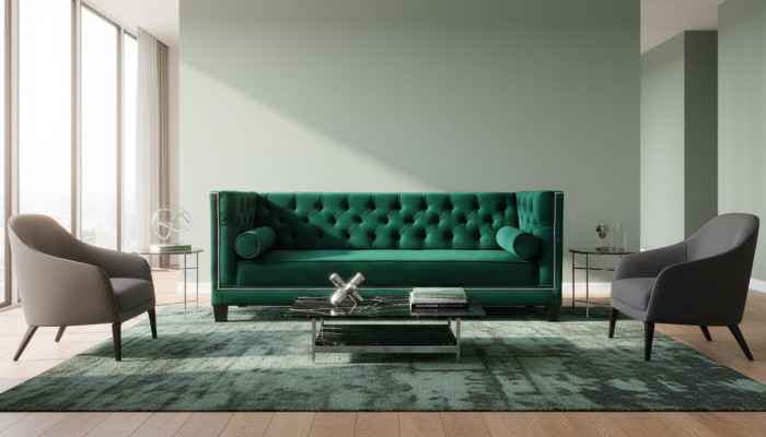 Luxury Green Chesterfield Velvet Three-Seater Upholstered Furniture Hotel Living Room Practice