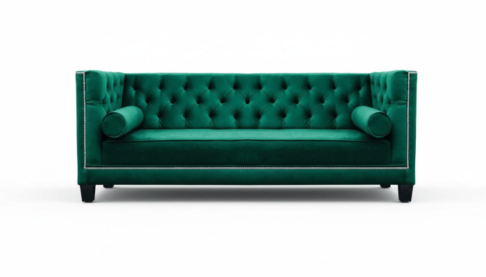 Luxury Green Chesterfield Velvet Three-Seater Upholstered Furniture Hotel Living Room Practice