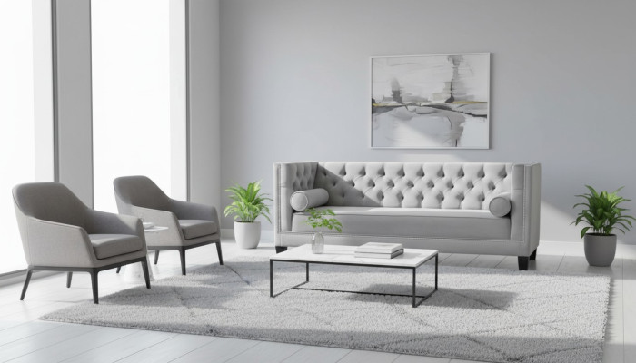 Luxury Gray Chesterfield Velvet Three-Seater Upholstered Furniture Hotel Living Room Practice