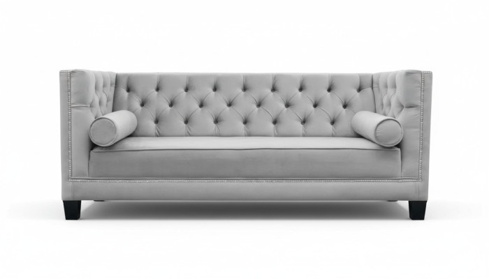 Luxury Gray Chesterfield Velvet Three-Seater Upholstered Furniture Hotel Living Room Practice