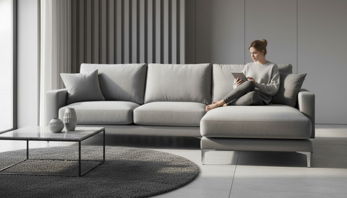 Living room corner sofa gray XXL big creative furniture textile fabric Chesterfield sofas