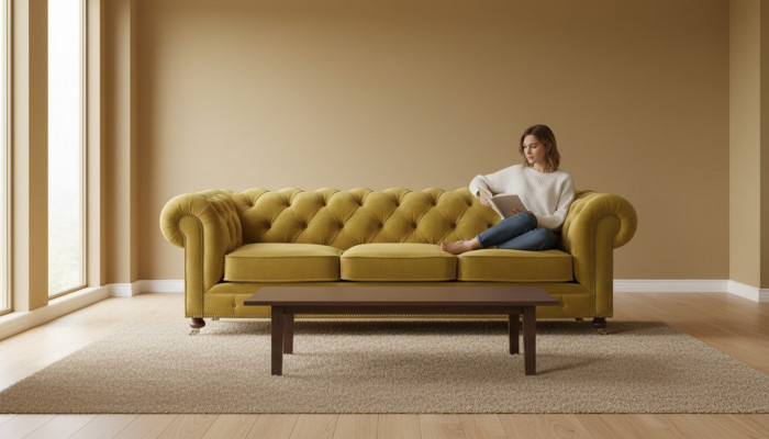 Luxury Yellow Chesterfield Velvet Three-Seater Upholstery Furniture Hotel Living Room Practice