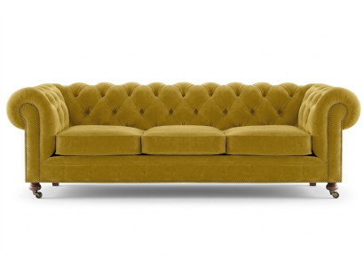 Luxury Yellow Chesterfield Velvet Three-Seater Upholstery Furniture Hotel Living Room Practice