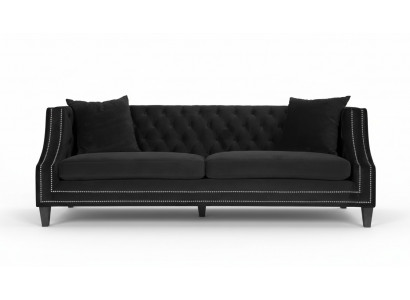 Luxury Black Fabric Sofa Three-Seater Upholstery Furniture Hotel Living Room Office Velvet